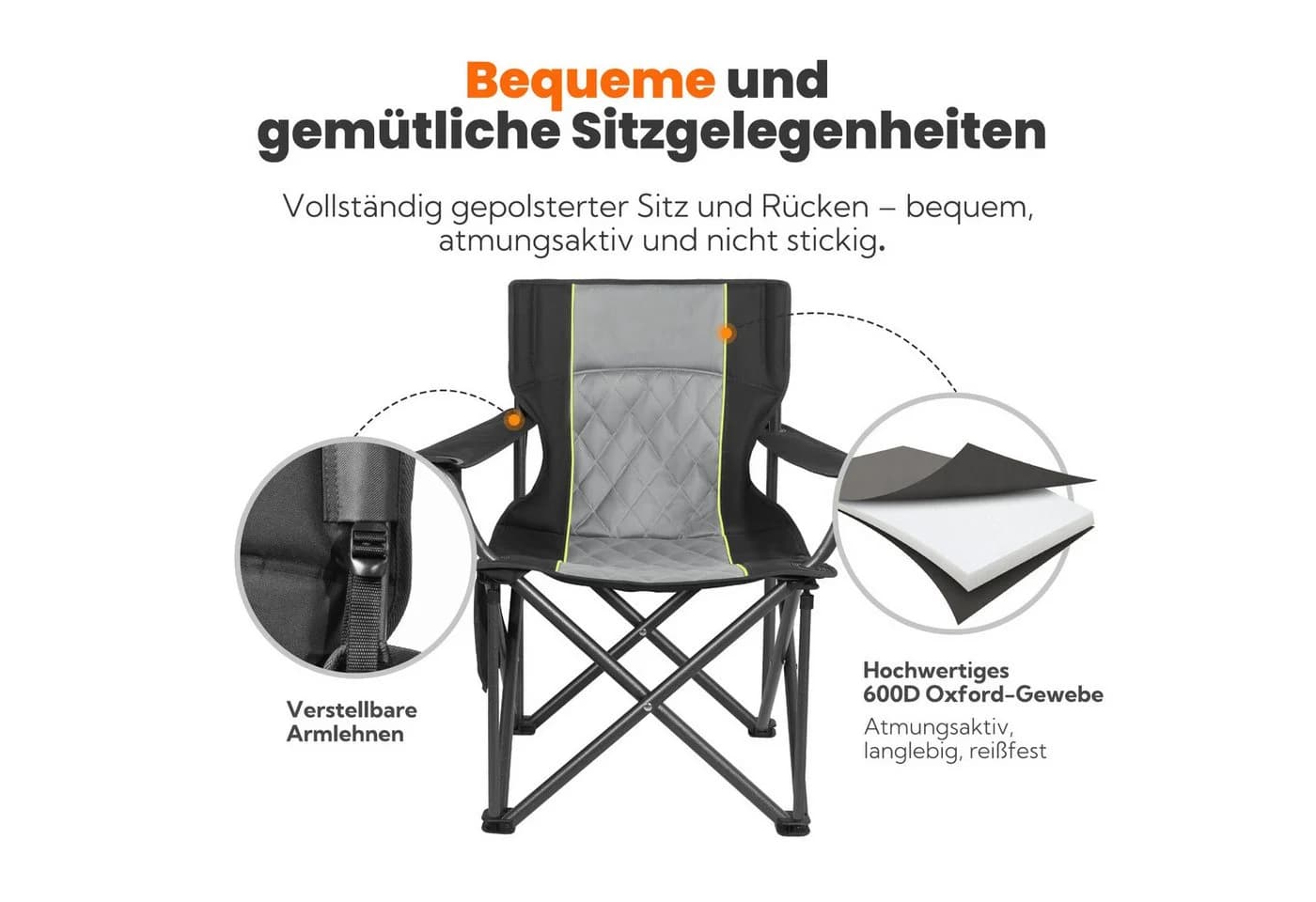 HOMECALL XXL Campingstuhl Gepolstert Schwarz 360kg Belastbar - Bild 4