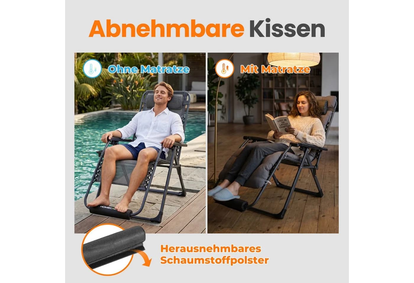 HOMECALL Gartenliege Klappbar Grau Zero Gravity - Bild 5