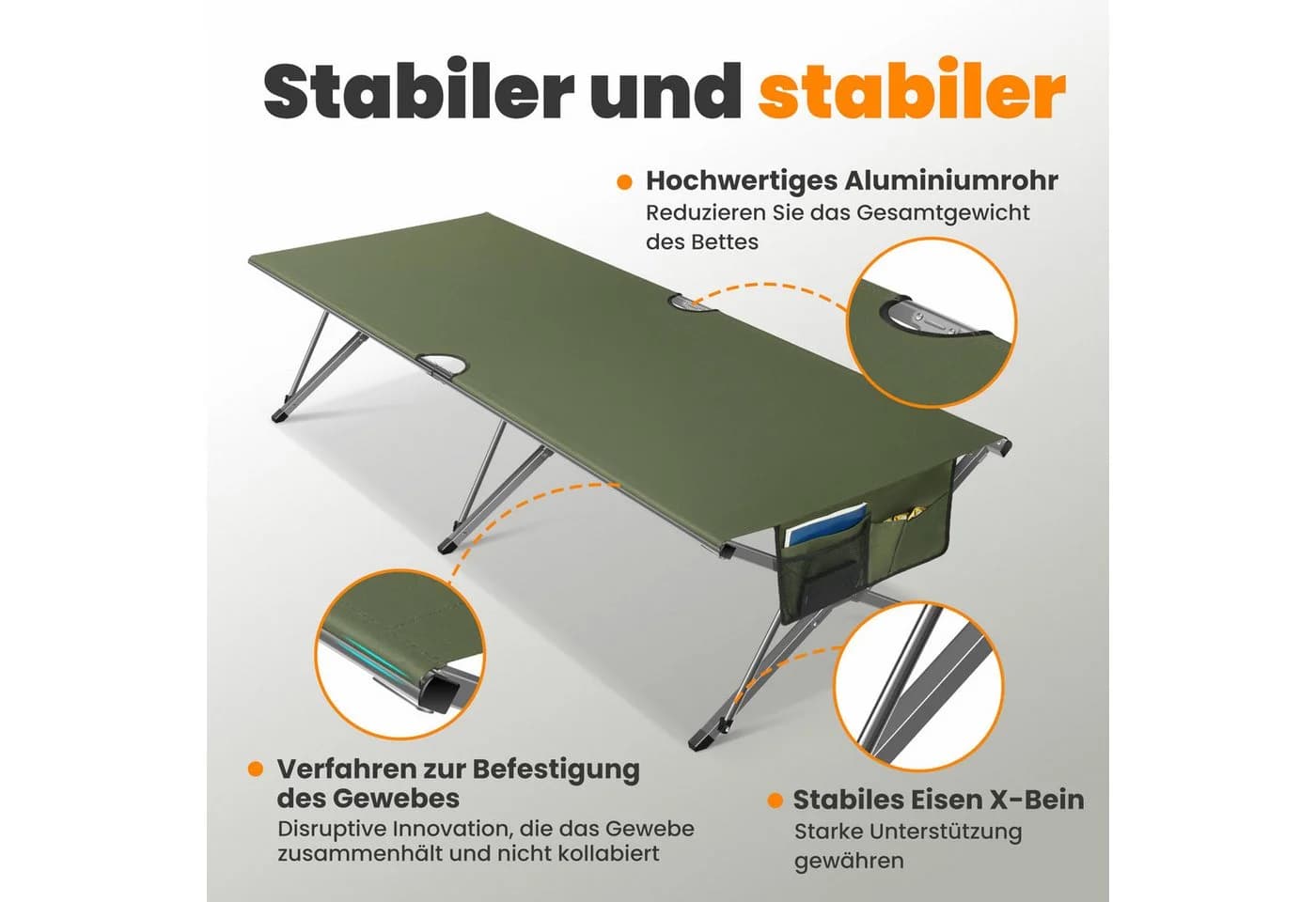 HOMECALL Feldbett Klappbar Campingbett Klappbett Karpfenliege XXL Campingliege - Bild 4