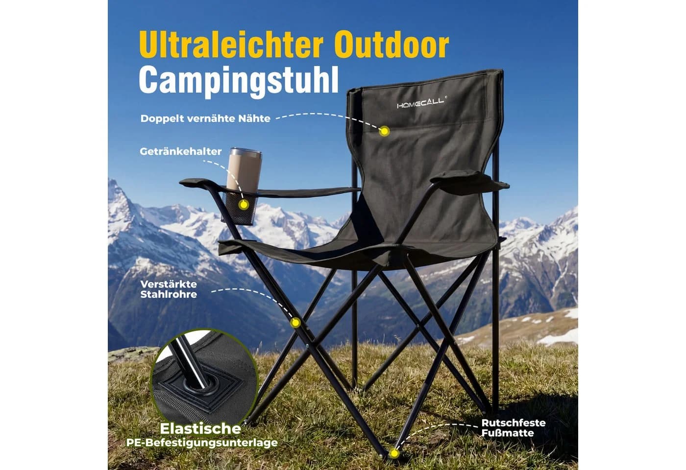 HOMECALL Campingstuhl und Tisch Set Schwarz Klappbar - Bild 3
