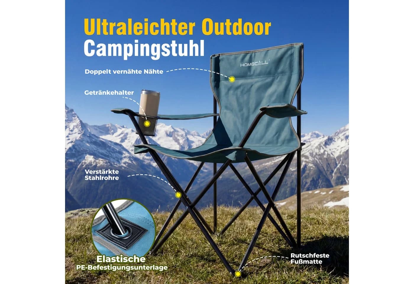 HOMECALL Campingstuhl und Tisch Set Blau Klappbar - Bild 3