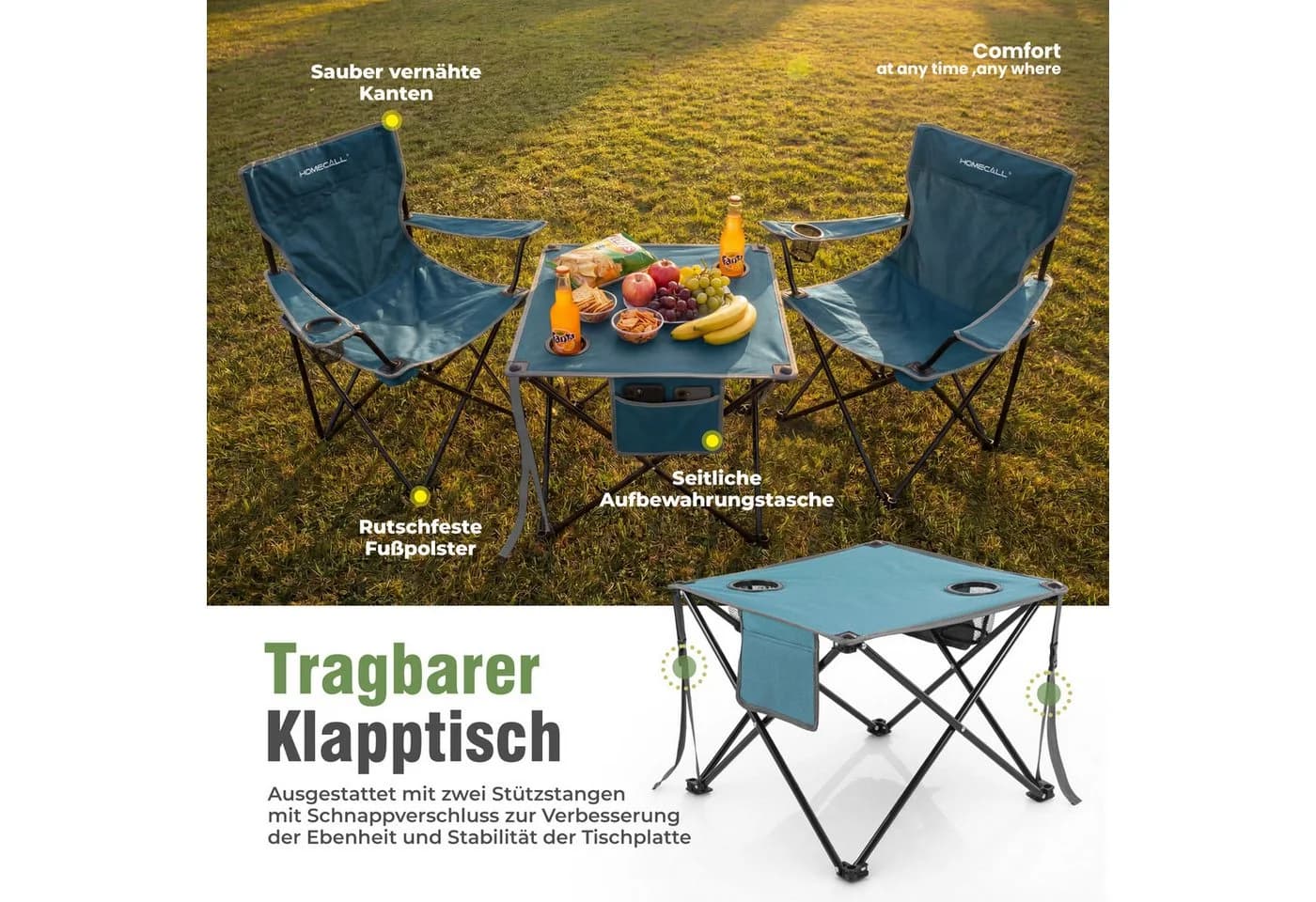 HOMECALL Campingstuhl und Tisch Set Blau Klappbar - Bild 4