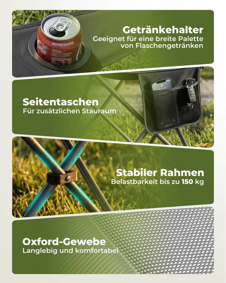 HOMECALL Campingstuhl Hochlehner Grau mit Lendenwirbelstütze - Bild 3