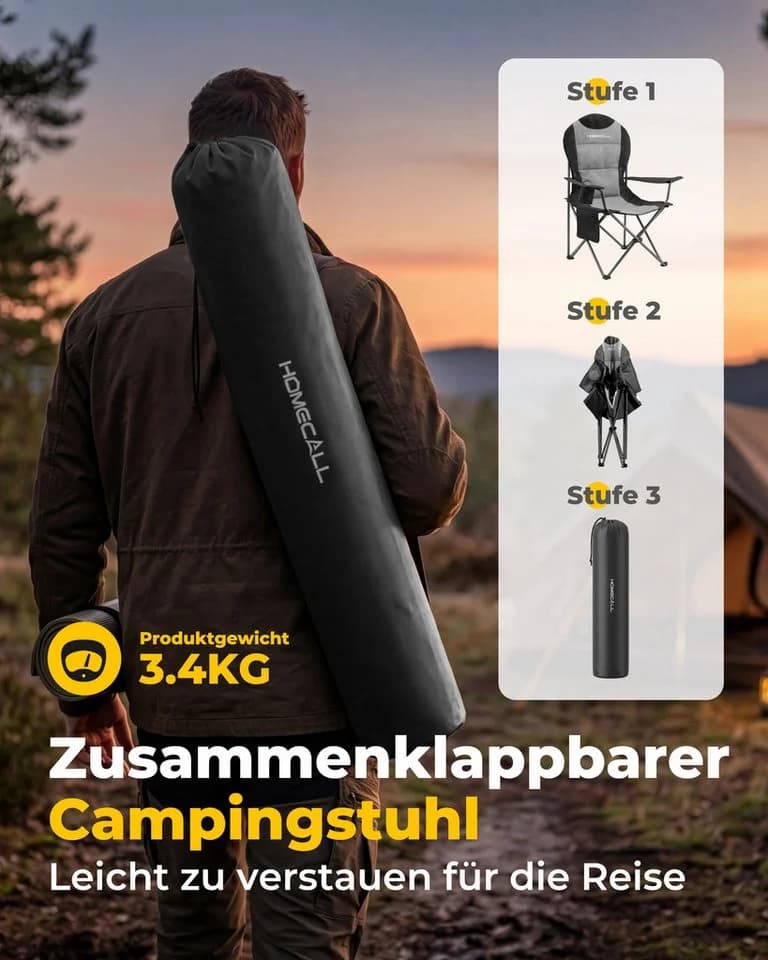 HOMECALL Campingstuhl Hochlehner Grau mit Lendenwirbelstütze - Bild 5
