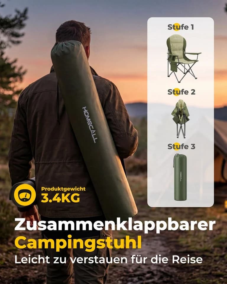 HOMECALL Campingstuhl Hochlehner 110cm Grün mit Lendenwirbelstütze - Bild 5