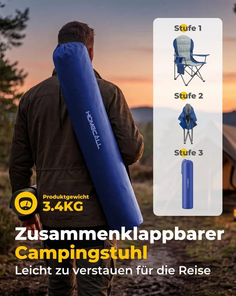 HOMECALL Campingstuhl Hochlehner 110cm Blau mit Lendenwirbelstütze - Bild 5
