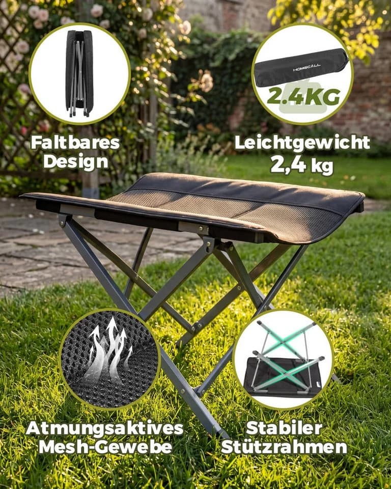 HOMECALL Klappfußhocker Schwarz Metall 3D-Netzgewebe