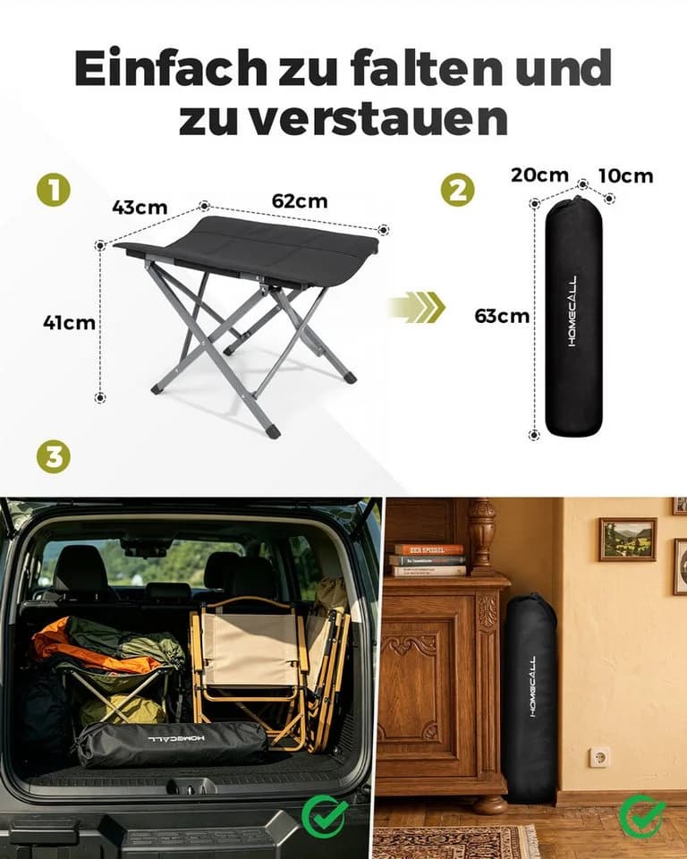 HOMECALL Klappfußhocker Schwarz Metall 3D-Netzgewebe - Bild 4