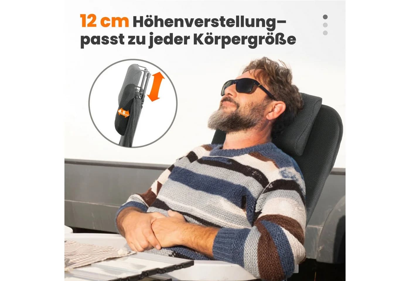 HOMECALL Klappstuhl Hochlehner Campingstuhl Gartenstuhl Gepolstert Faltstuhl Balkonstuhl 150 KG Belastbar Erstellbare Kopfstutze Anglerstuhl,Groß und Hoch, 1 St - Bild 3