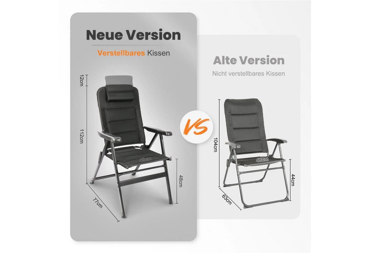 HOMECALL Klappstuhl Hochlehner Campingstuhl Gartenstuhl Gepolstert Faltstuhl Balkonstuhl 150 KG Belastbar Erstellbare Kopfstutze Anglerstuhl,Groß und Hoch, 1 St - Bild 5
