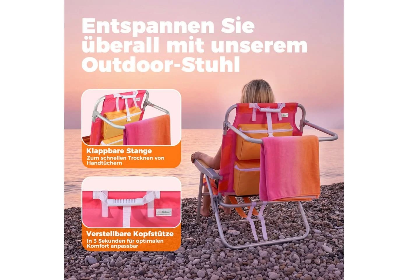 HOMECALL Klappstuhl Strandstuhl Rosa Aluminium - Bild 5