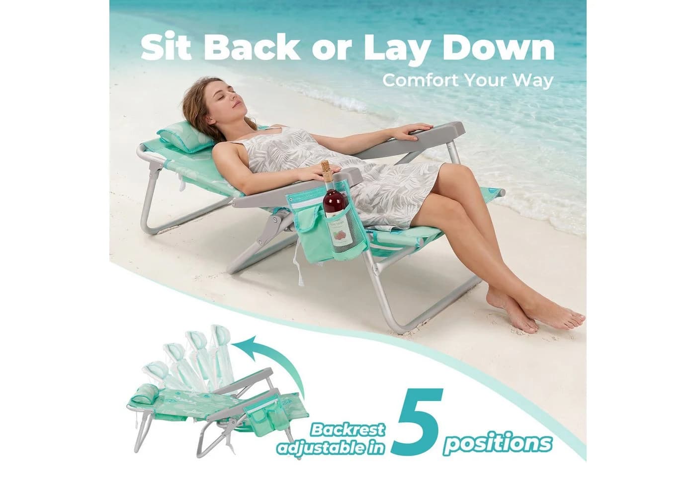 HOMECALL Klappstuhl Strandstuhl 2er Set Aluminium Klappbar Mint Ozean - Bild 3