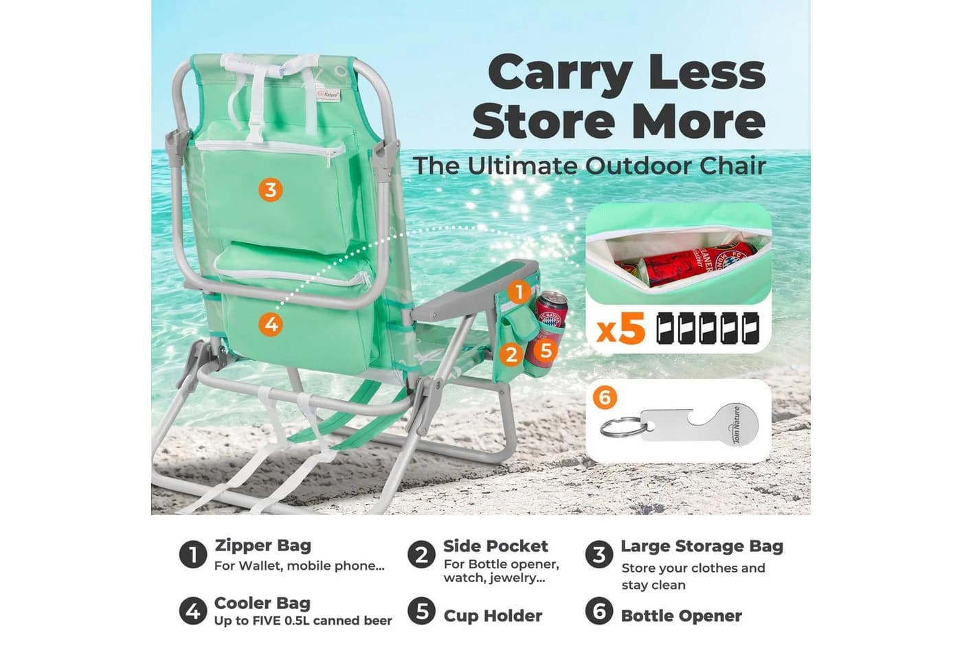 HOMECALL Klappstuhl Strandstuhl 2er Set Aluminium Klappbar Mint Ozean - Bild 4