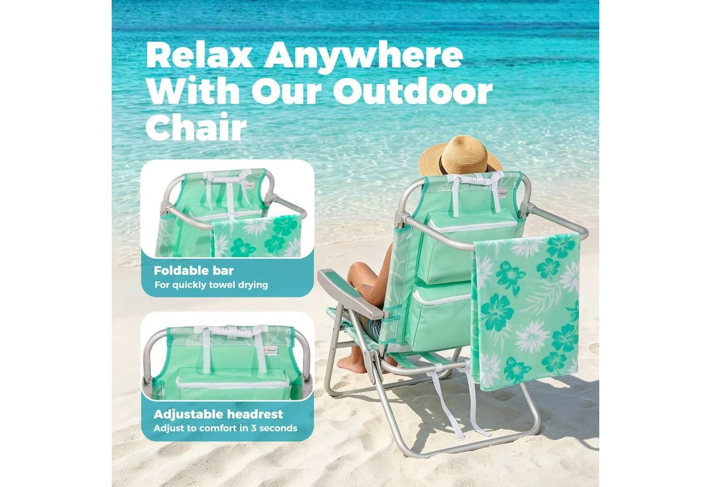 HOMECALL Klappstuhl Strandstuhl 2er Set Aluminium Klappbar Mint Ozean - Bild 5