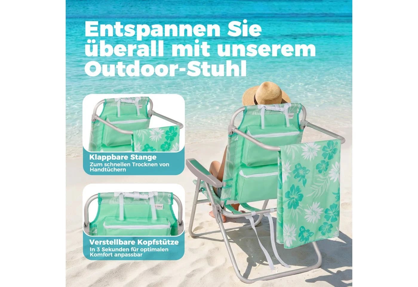 HOMECALL Klappstuhl Strand Leicht Klappbar Camping Aluminium - Bild 4