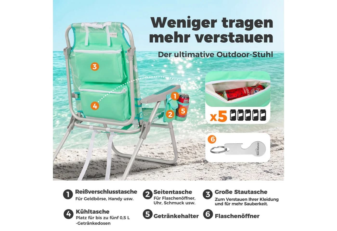 HOMECALL Klappstuhl Strand Leicht Klappbar Camping Aluminium - Bild 5