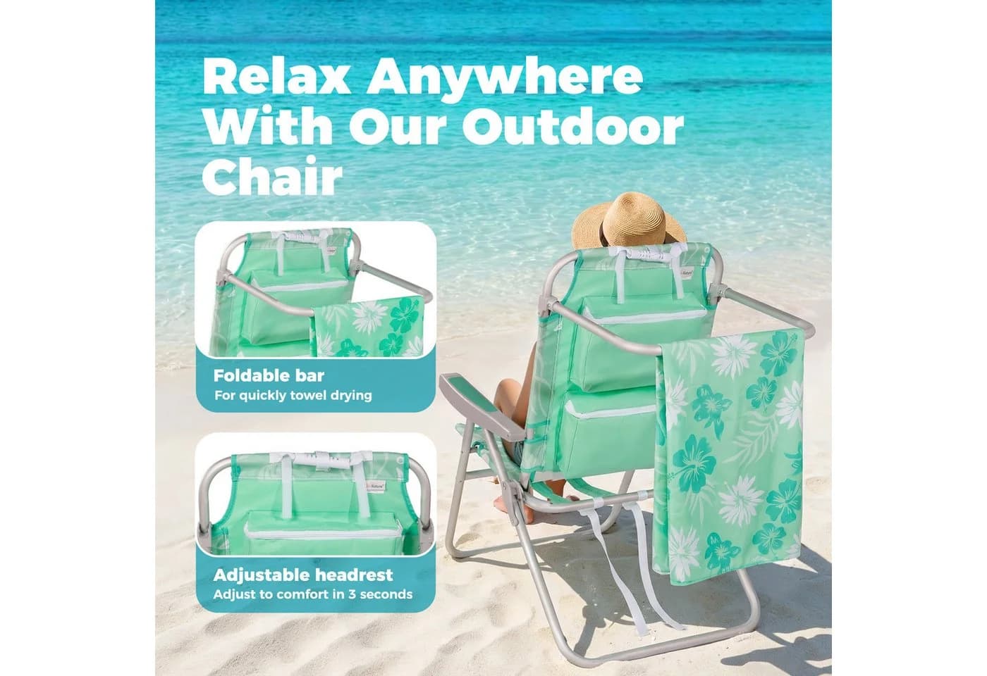 HOMECALL Klappstuhl Strandstuhl Aluminium 5-fach verstellbar Mint - Bild 4