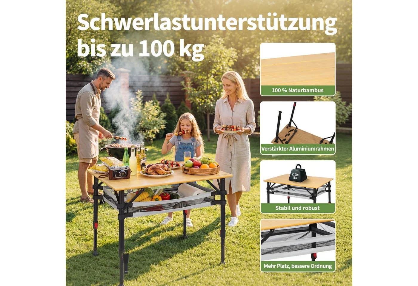HOMECALL Klapptisch Bambus Camping-Tisch höhenverstellbar - Bild 4