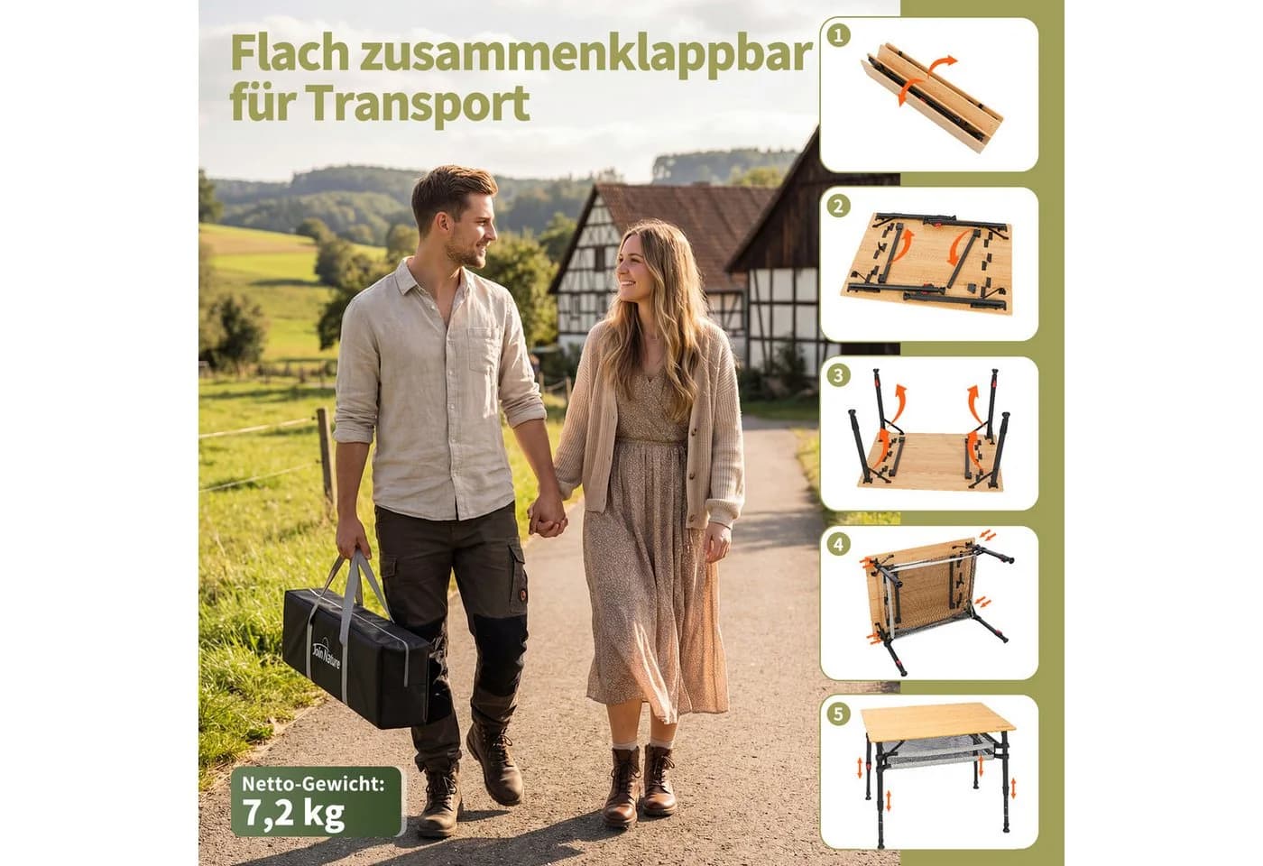 HOMECALL Klapptisch Bambus Camping-Tisch höhenverstellbar - Bild 5