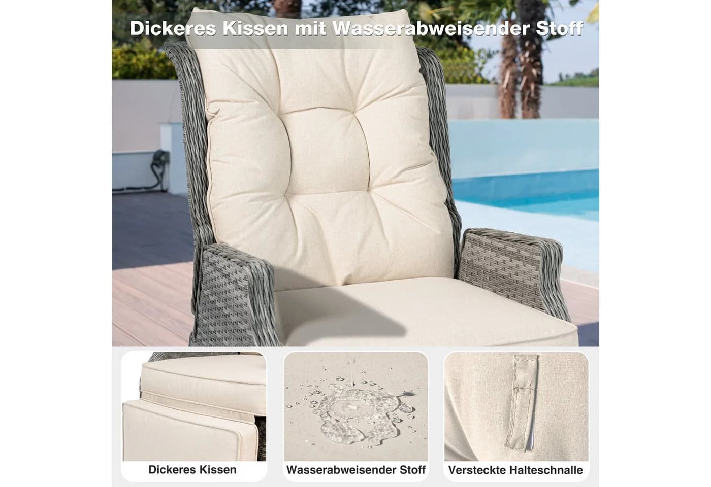 HOMECALL Rattansessel Gartensessel Verstellbar Liegestuhl Balkonliege - Bild 5
