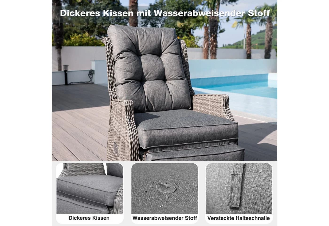 HOMECALL Rattansessel Gartensessel Verstellbar Liegestuhl Balkonliege - Bild 5