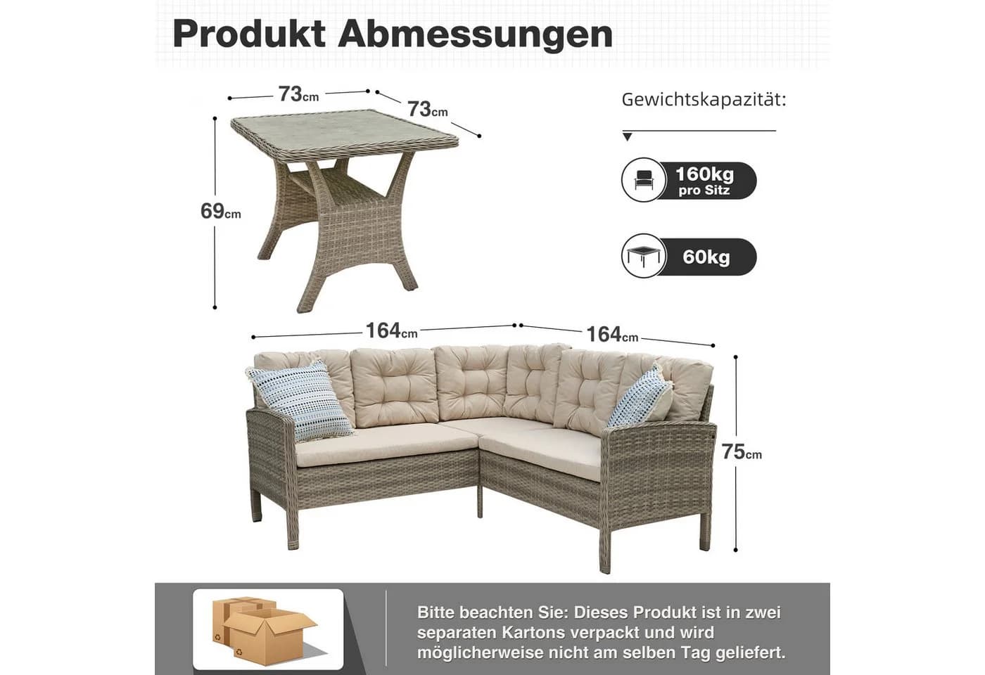 HOMECALL Gartenlounge-Set 5-tlg. Beige/Grau Poly Rattan