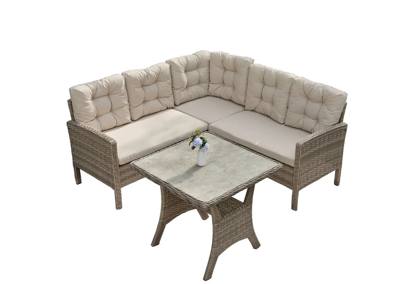 HOMECALL Gartenlounge-Set 5-tlg. Beige/Grau Poly Rattan - Bild 2