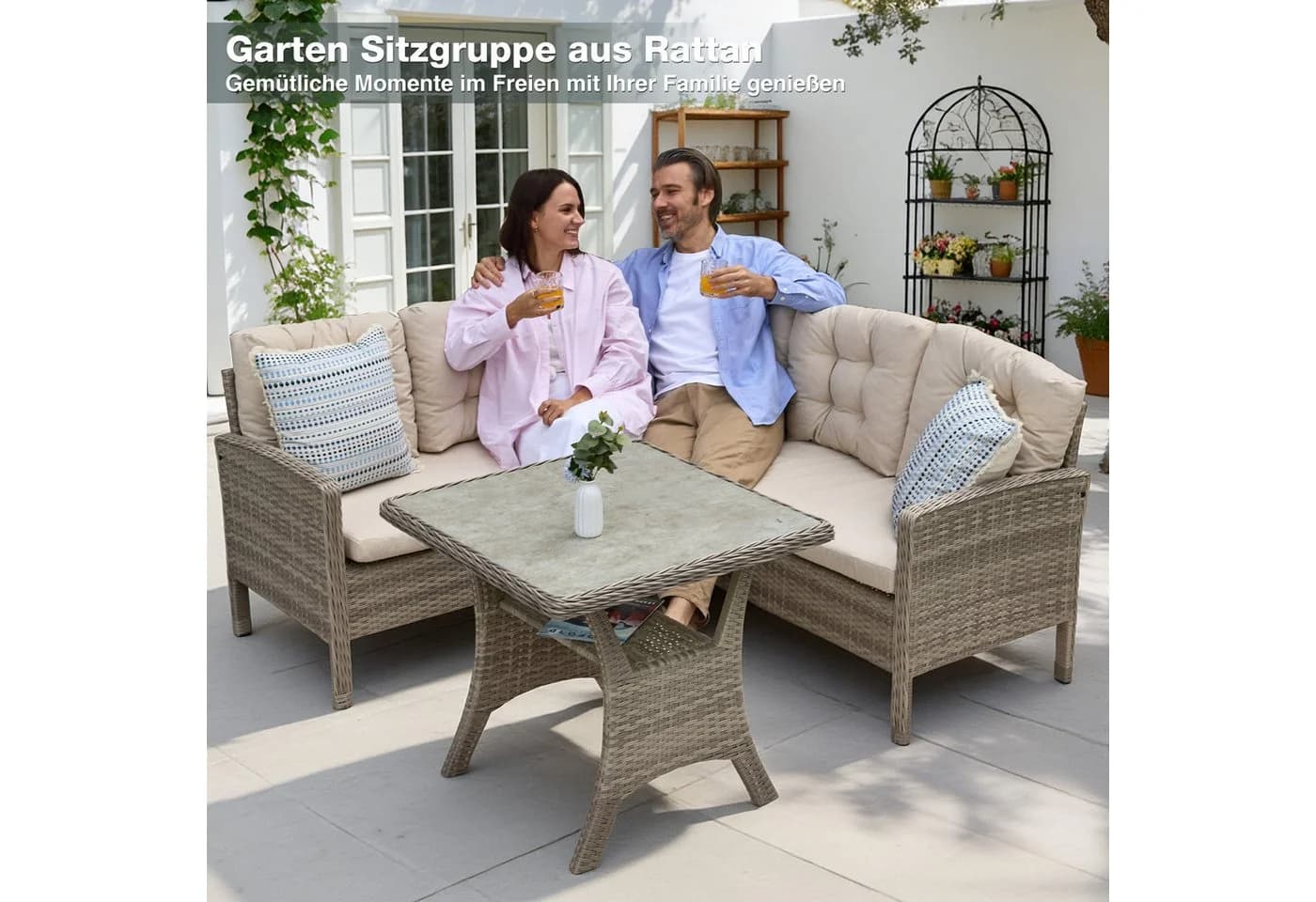 HOMECALL Gartenlounge-Set 5-tlg. Beige/Grau Poly Rattan - Bild 3