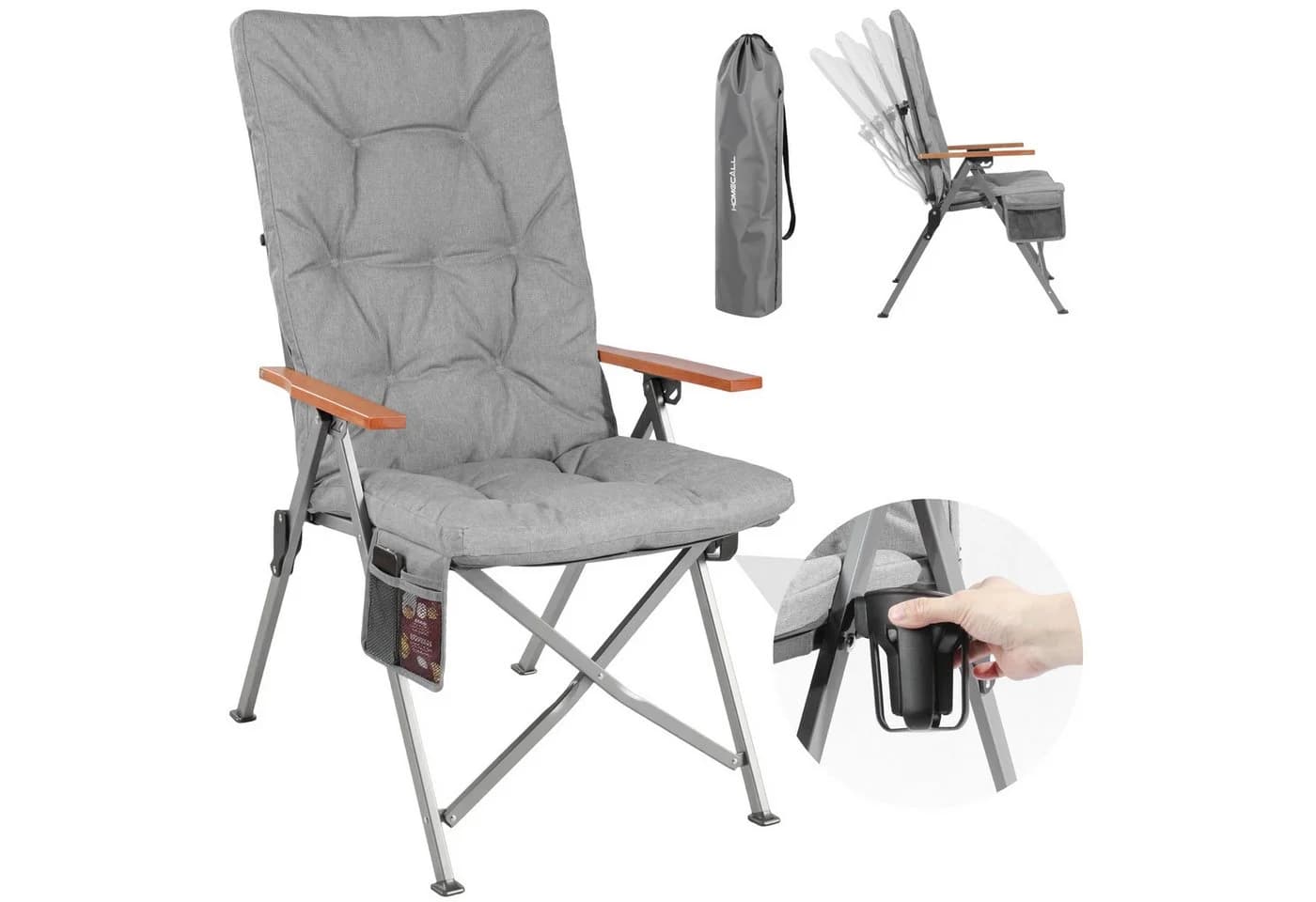 HOMECALL Campingstuhl Faltbar Hochlehner Grau 150kg Belastbar - Bild 2