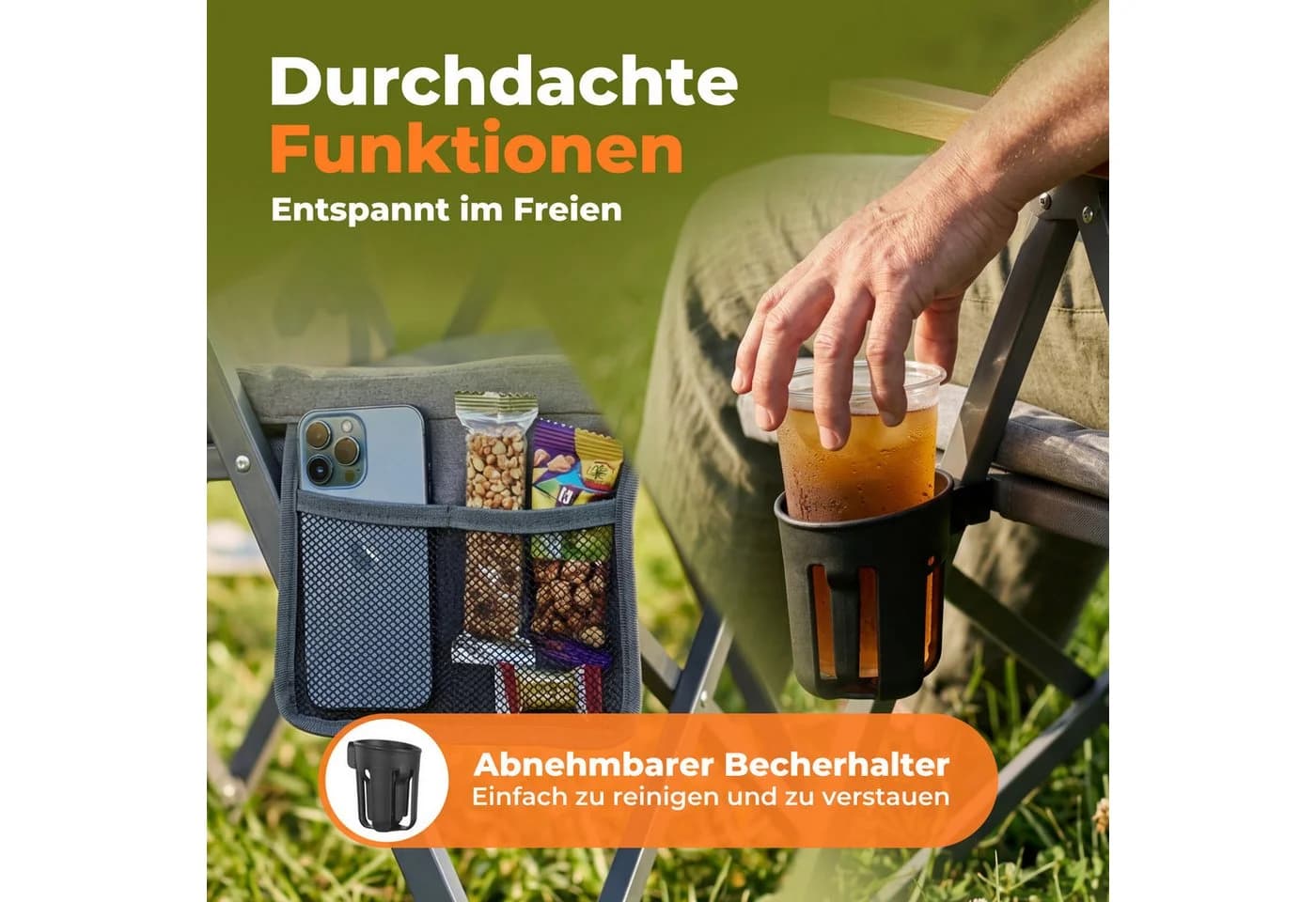 HOMECALL Campingstuhl Faltbar Hochlehner Grau 150kg Belastbar - Bild 4