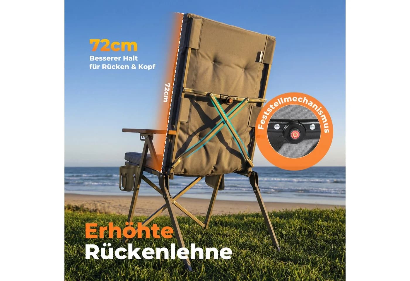 HOMECALL Campingstuhl Faltbar Hochlehner Grau 150kg Belastbar - Bild 5