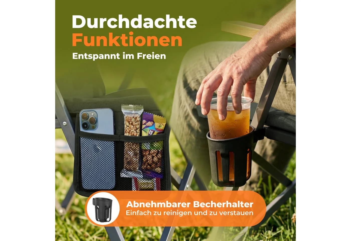 HOMECALL Campingstuhl Faltbar Hochlehner Grau 4-fach Verstellbar - Bild 4
