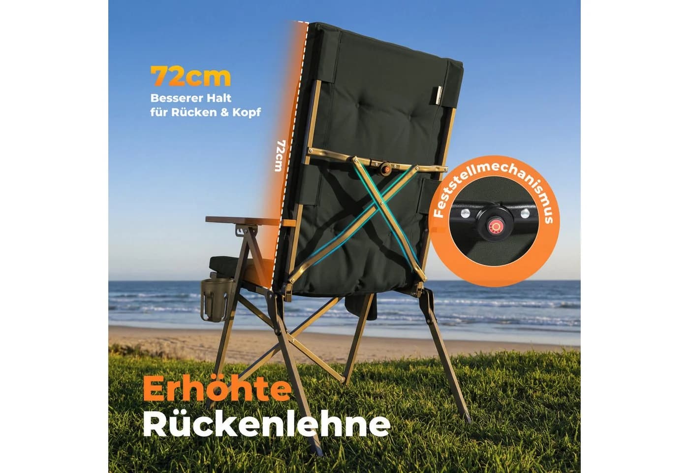 HOMECALL Campingstuhl Faltbar Hochlehner Grau 4-fach Verstellbar - Bild 5