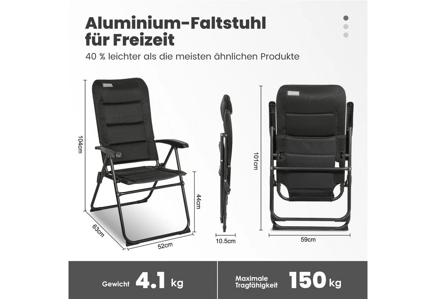 HOMECALL Klappstuhl Gartenstühle hochlehner Luxus campingstuhle bis 150 kg Gepolstert (Set, 2 St)