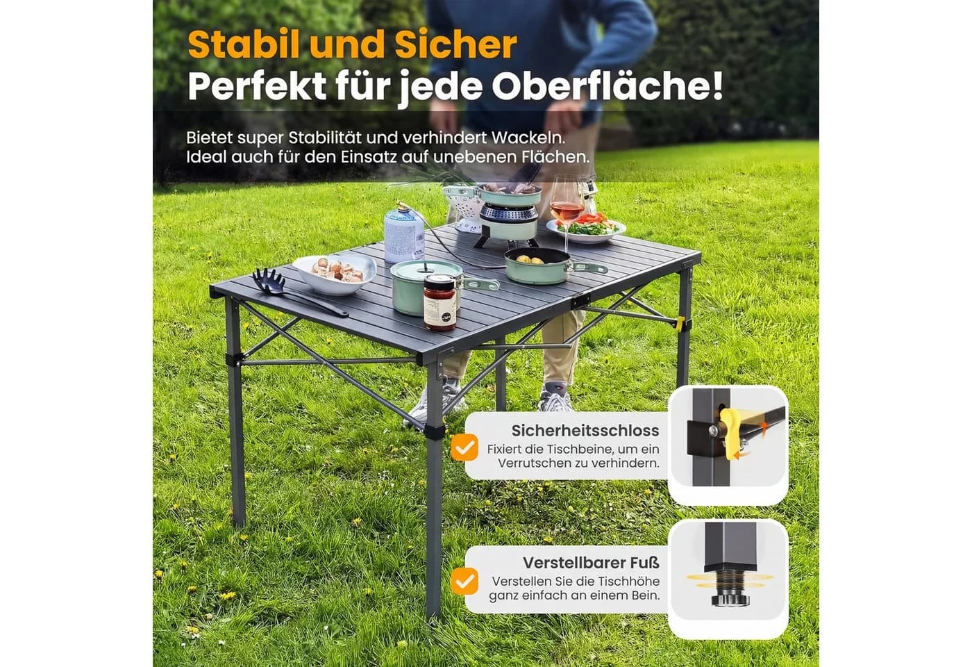 HOMECALL Klapptisch Campingtisch Grau Aluminium - Bild 3
