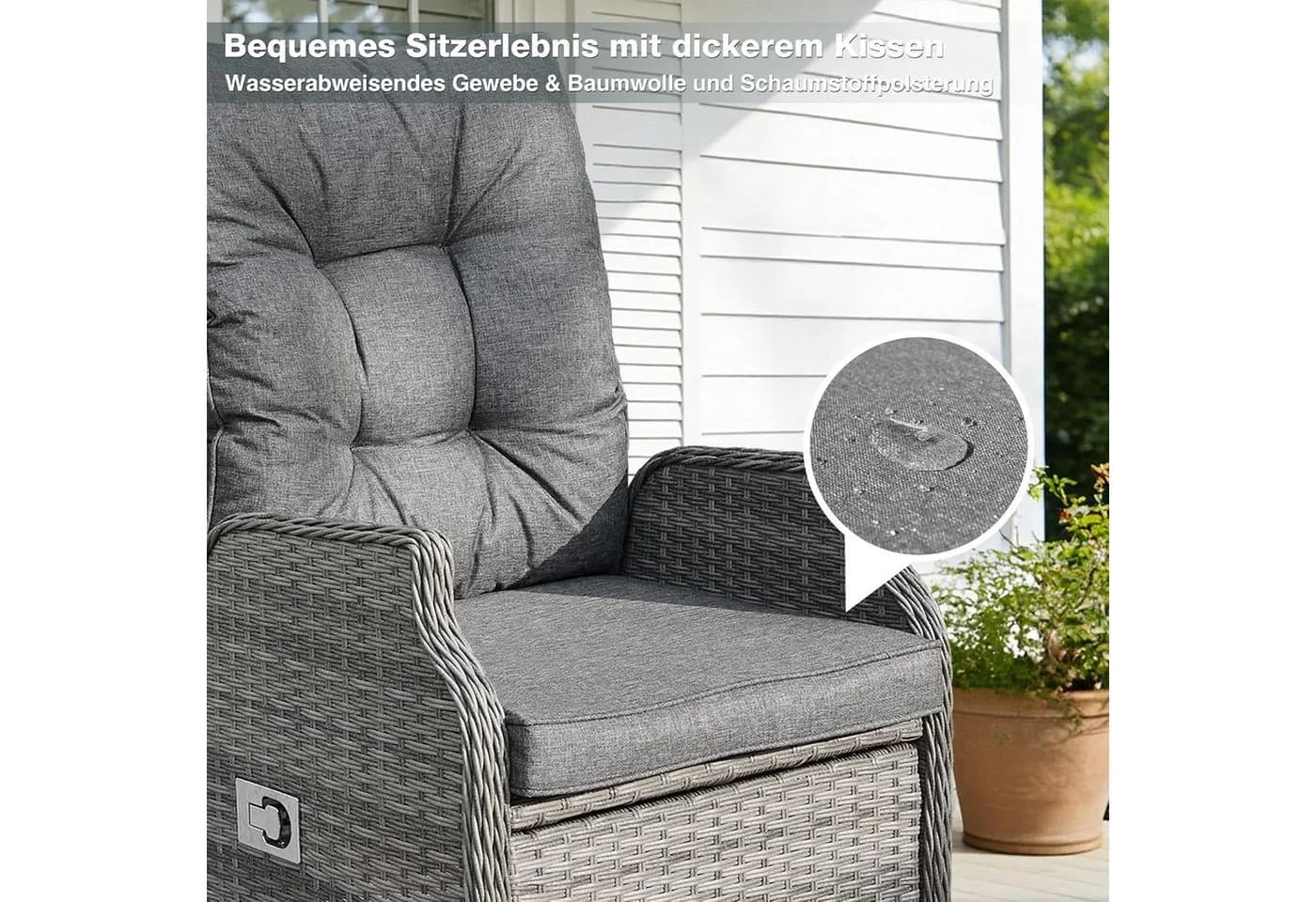 HOMECALL Rattan Gartensessel mit verstellbarer Rückenlehne und Kissen
