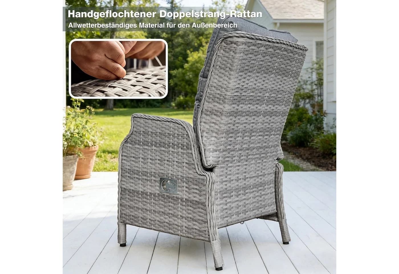 HOMECALL Rattan Gartensessel mit verstellbarer Rückenlehne und Kissen - Bild 4
