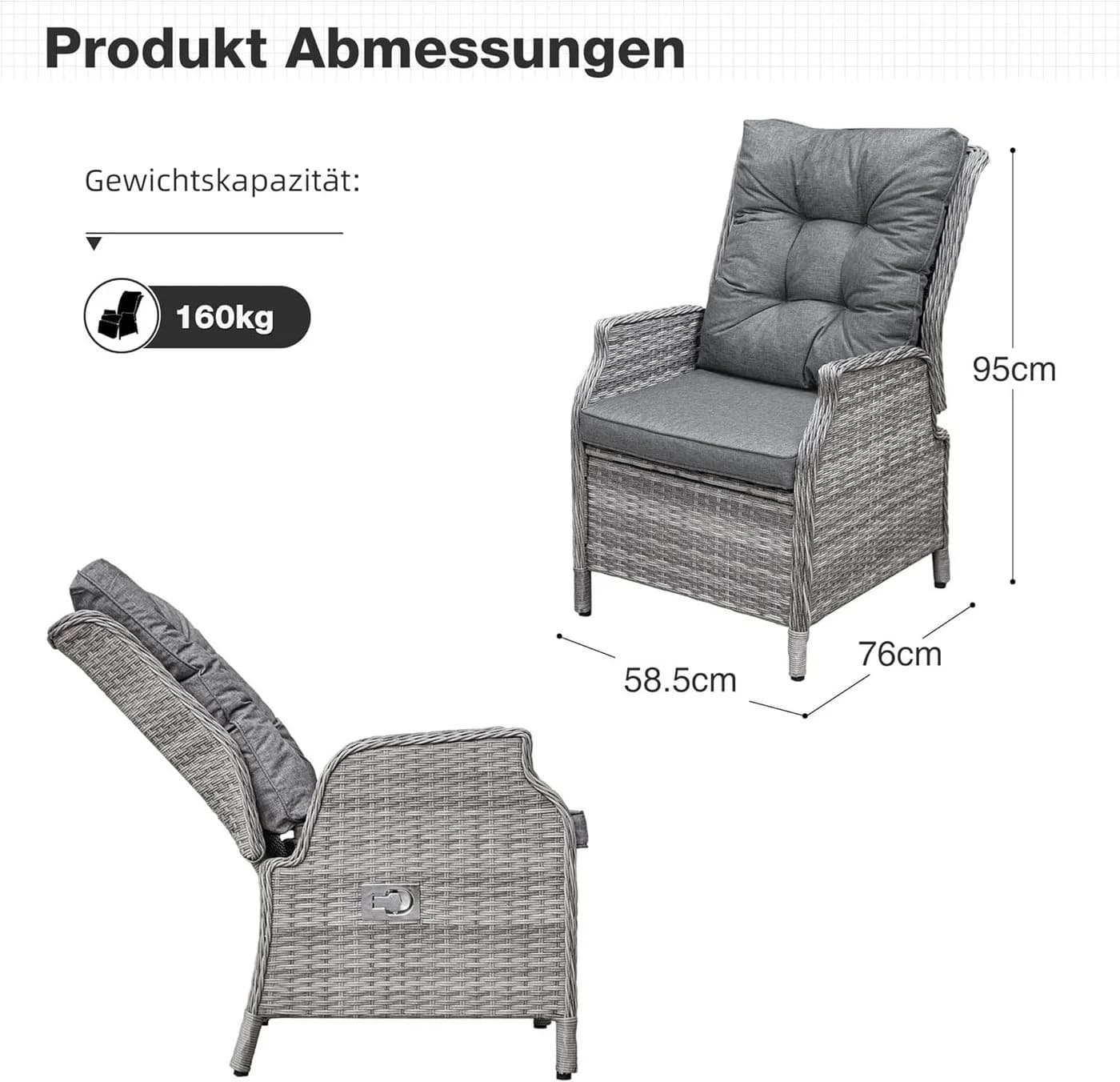 HOMECALL Rattan Gartensessel mit verstellbarer Rückenlehne und Kissen - Bild 5