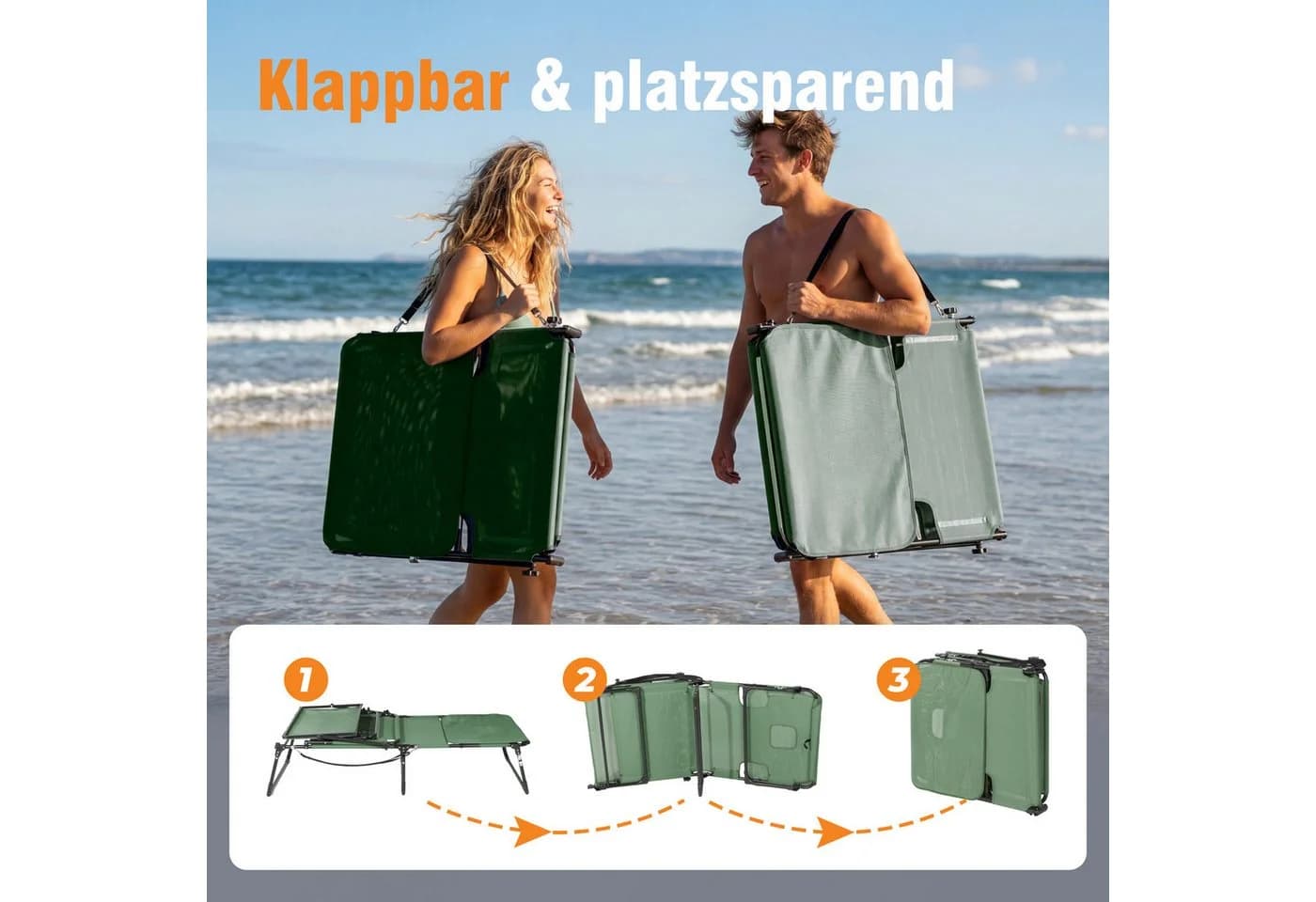 HOMECALL Gartenliege mit Sonnendach klappbar Moosgrün - Bild 5