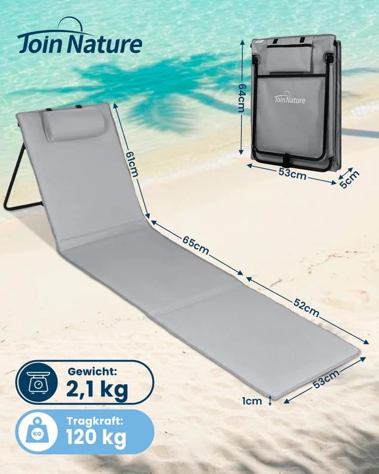 HOMECALL Strandmatte klappbar mit verstellbarer Rückenlehne grün