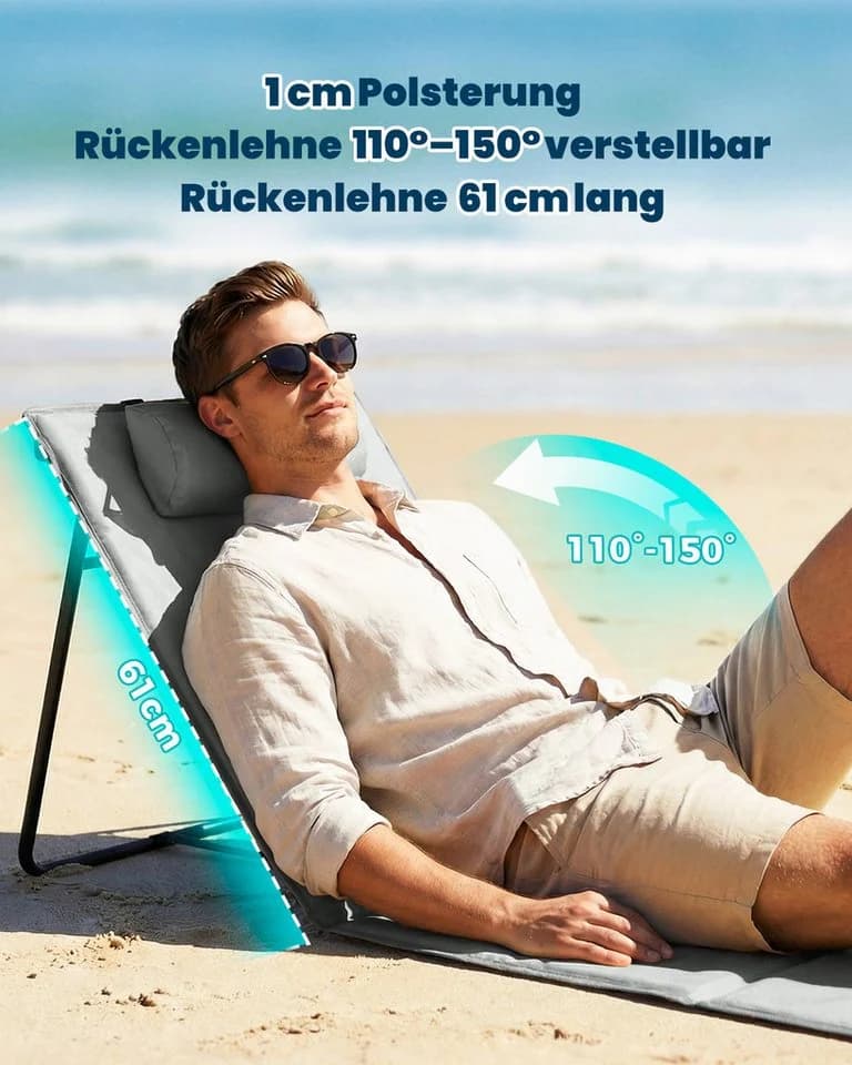 HOMECALL Strandmatte klappbar mit verstellbarer Rückenlehne grün - Bild 4