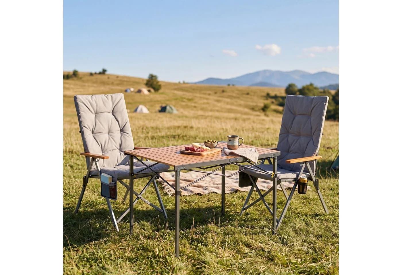 HOMECALL Campingstuhl Klapptisch-Set mit 2 Stühlen Grau - Bild 2