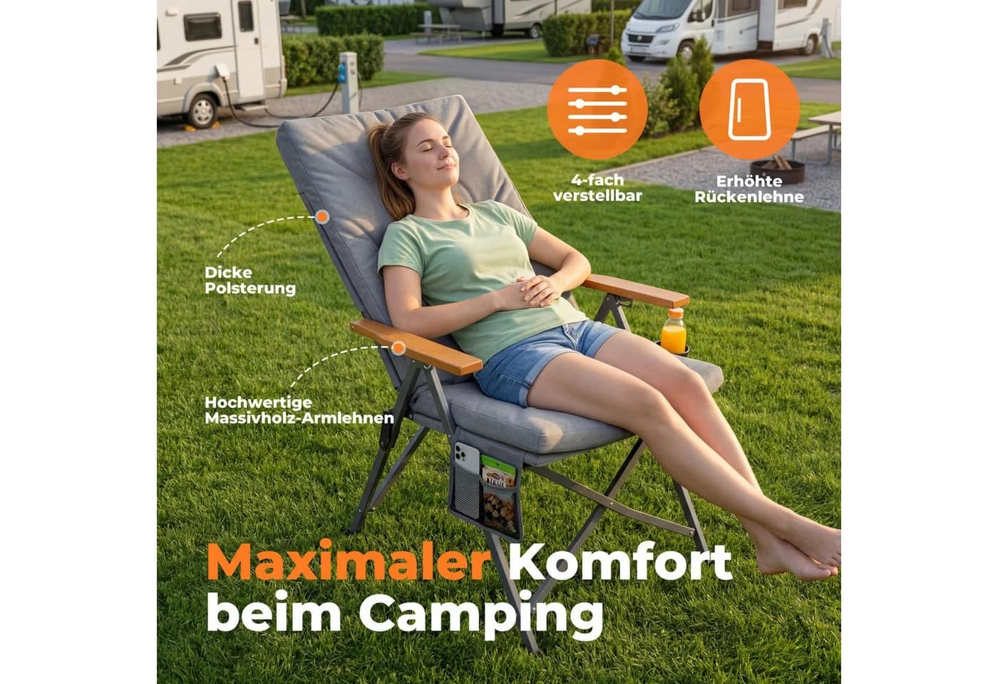 HOMECALL Campingstuhl Klapptisch-Set mit 2 Stühlen Grau - Bild 5