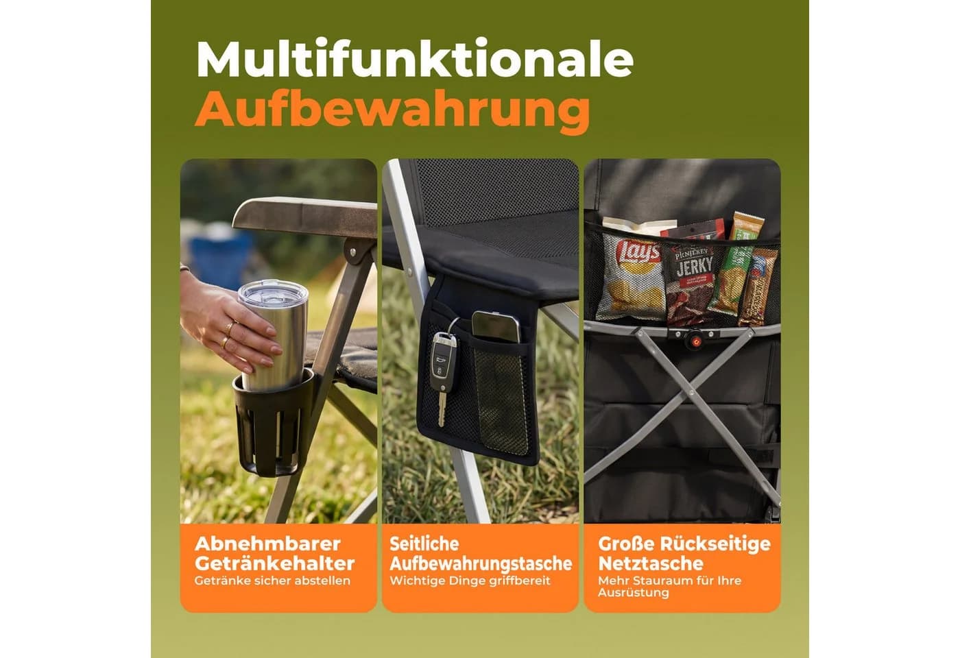 HOMECALL Campingstuhl Faltbar Hochlehner Schwarz mit verstellbarer Lehne - Bild 5