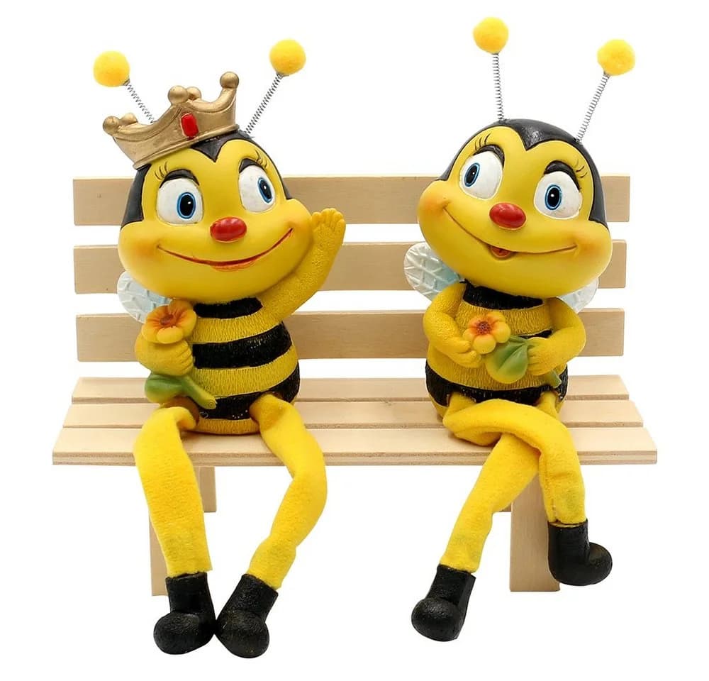 Dekohelden24 Gartenfigur Bienenpaar mit Blume 2er Set Polyresin - Bild 2