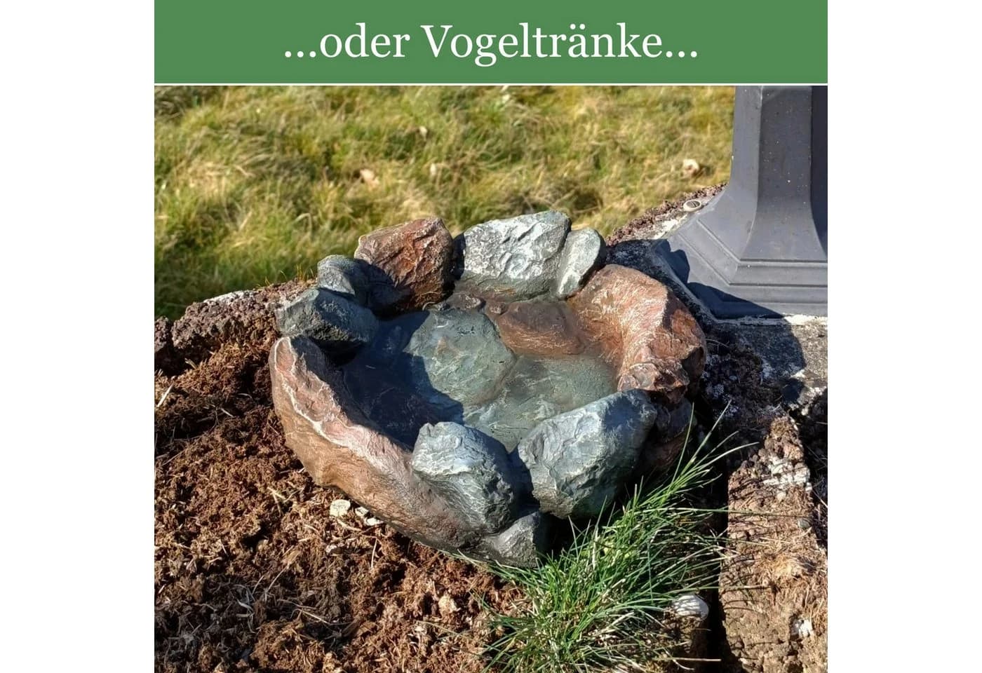 INTERGARDEN Vogeltränke Vogelbad Polyresin Grau Steinoptik - Bild 5
