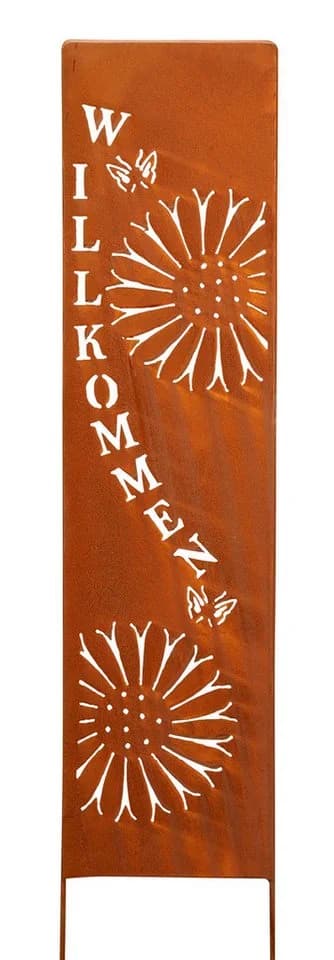 Levandeo Gartenstecker Stele Willkommen Braun Rostdeko Eisen