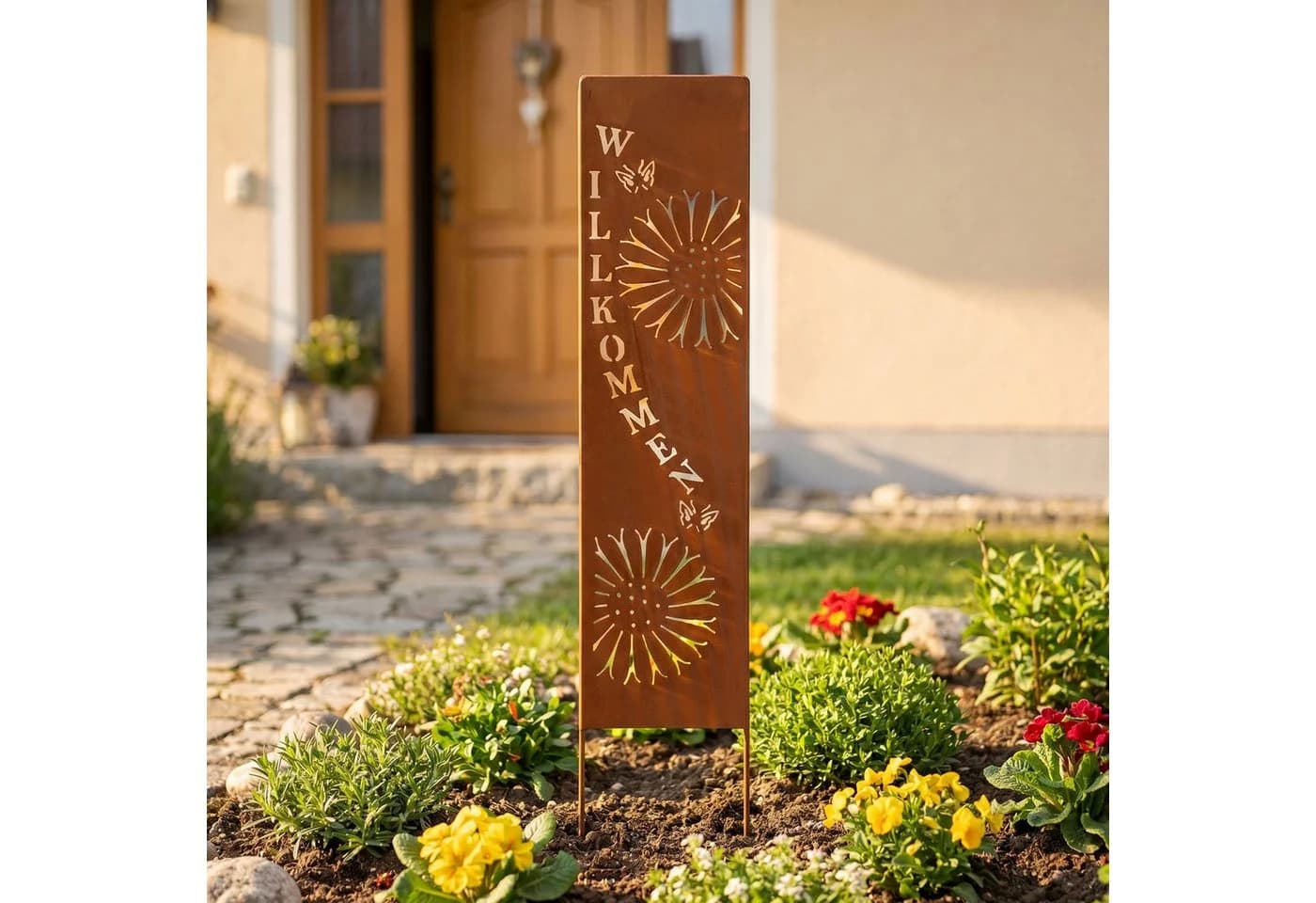 Levandeo Gartenstecker Stele Willkommen Braun Rostdeko Eisen - Bild 2
