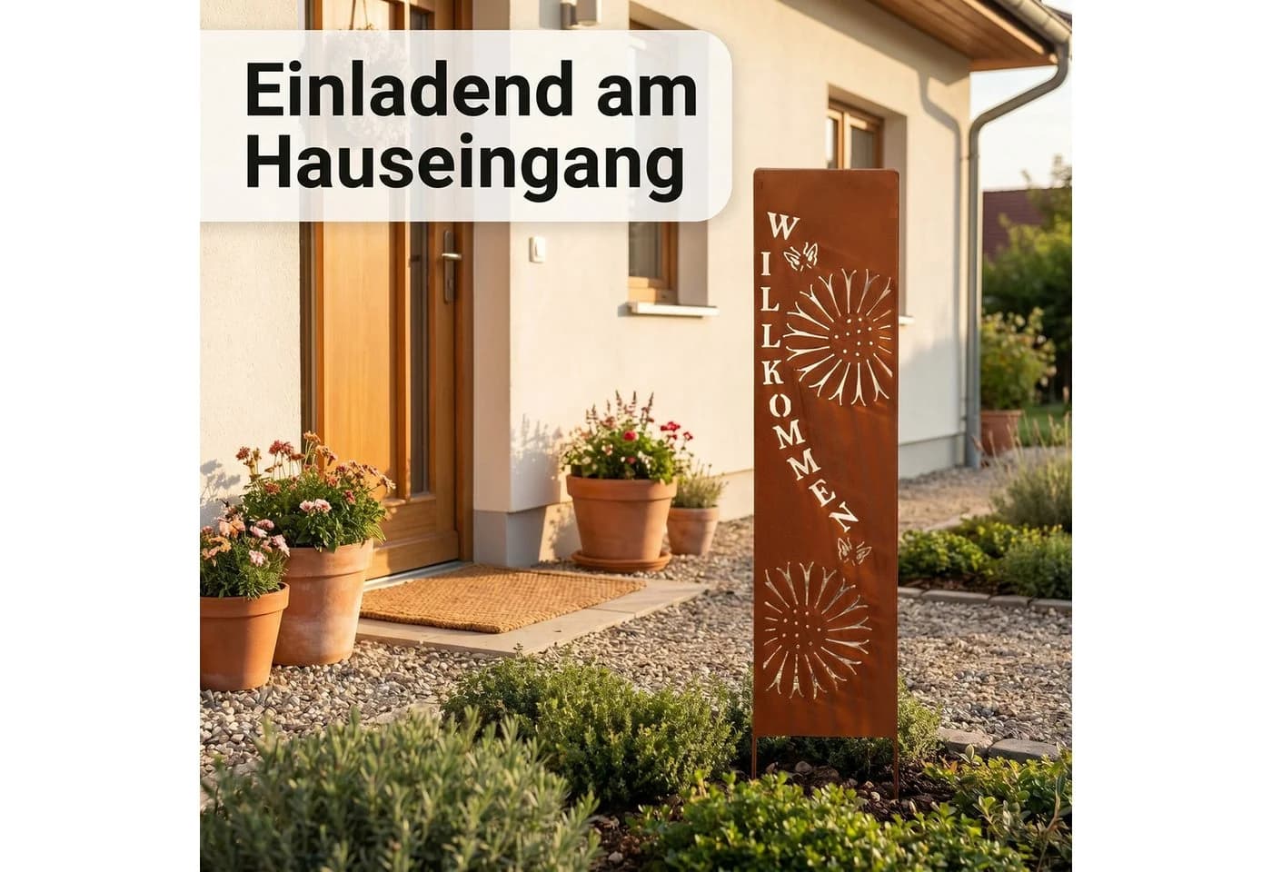 Levandeo Gartenstecker Stele Willkommen Braun Rostdeko Eisen - Bild 5