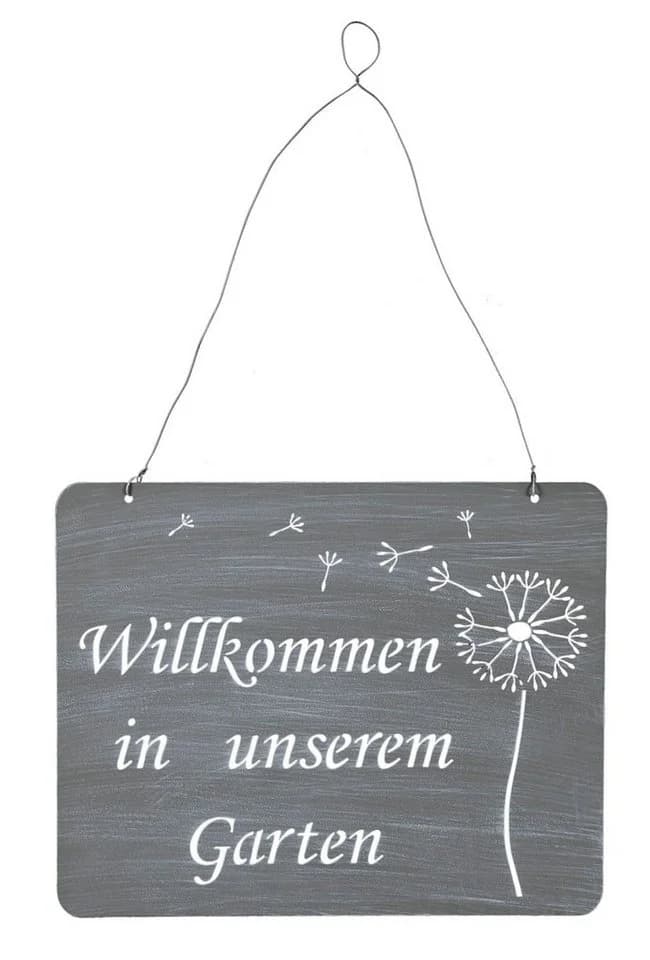Levandeo® Gartenschild Willkommen Im Garten Grau Eisen Pusteblume